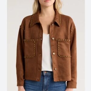 NWT Vigoss Studded Faux Suede Shacket Brown Western Trucker Jacket Women’s XL